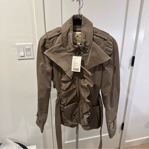 Elevenses Tan Trench Coat with Ruffle Detail Anthropologie size 2